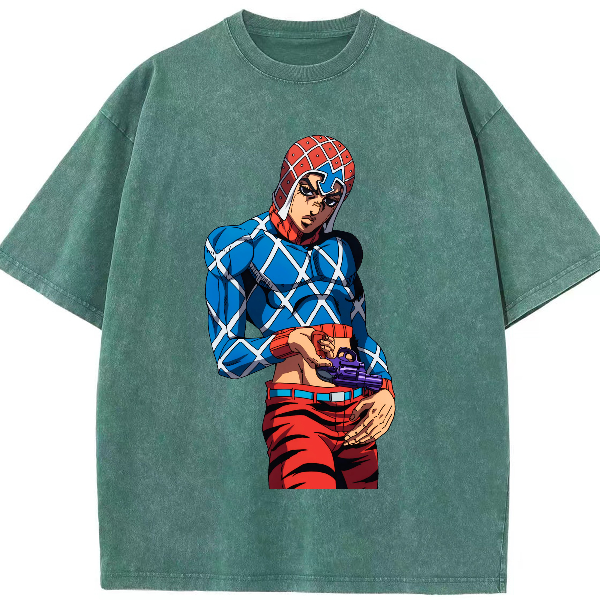 （画像用） ジョジョの奇妙な冒険 グイード?ミスタ JoJo's Bizarre Adventure Guido Mista 綿100% ヴィンテージ風 半袖Tシャツ（フロントプリント）